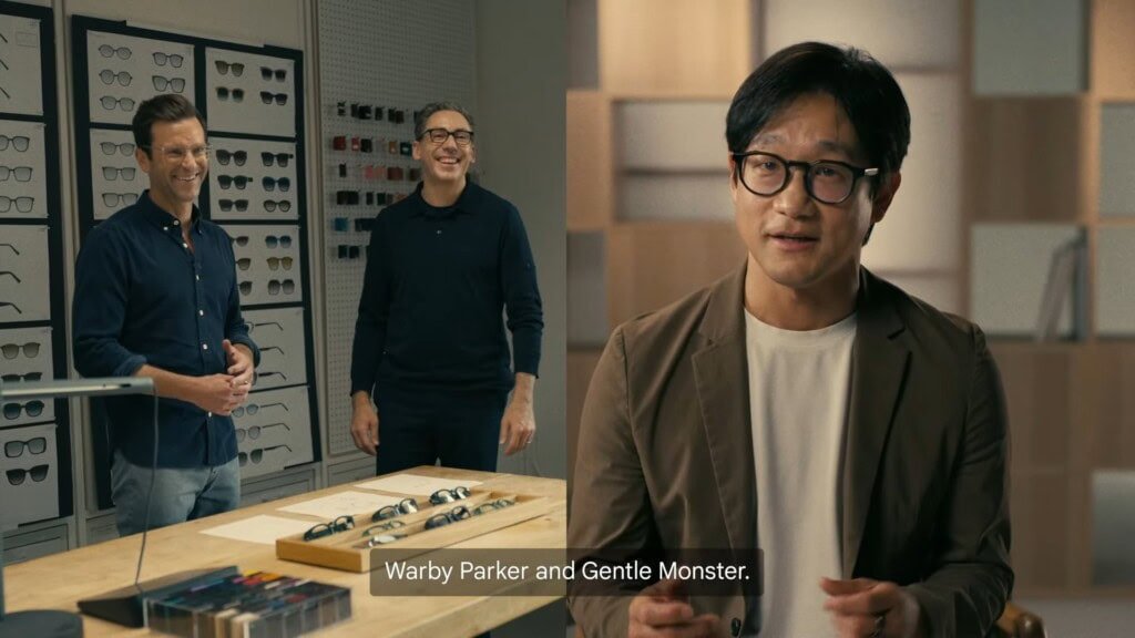 Jay Kim, vice-presidente executivo e chefe do Customer Experience Office da divisão Mobile eXperience da Samsung, anuncia a parceria com Warby Parker e Gentle Monster durante o Google I/O 2026