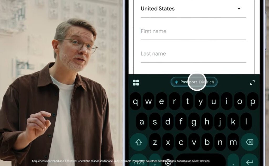 Homem apresentando recurso de autofill do Android que escaneia passaporte pela câmera para preencher formulários automaticamente