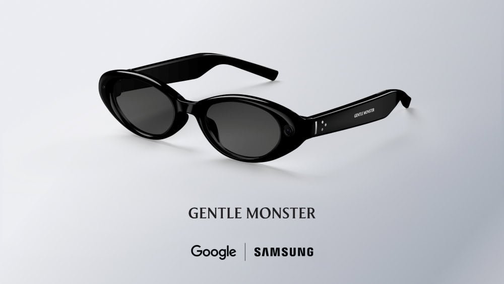 Armação preta Gentle Monster dos óculos inteligentes criados por Samsung e Google